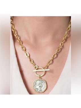 NEW Italy 🇮🇹 24k Gold Plated Vintage Matte Color Thick Link OT Necklace new